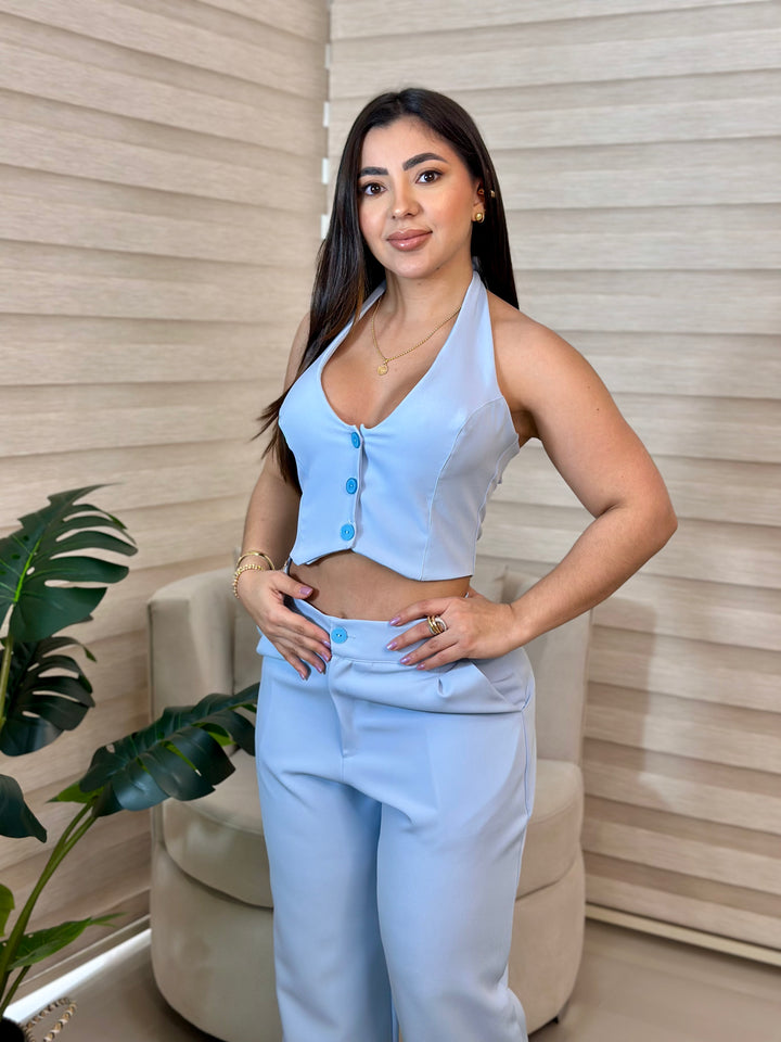 Ref 387 set de pantalon  chaleco pastel